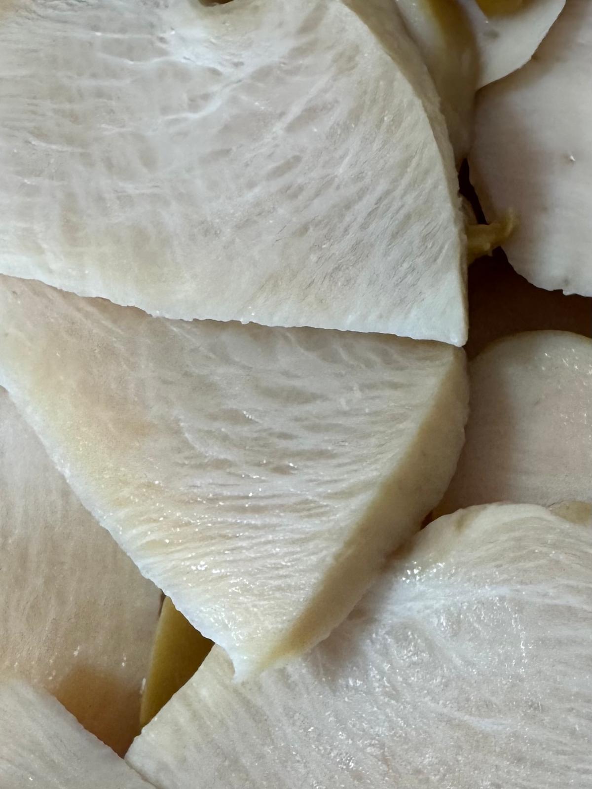 Close-up of sliced abalone